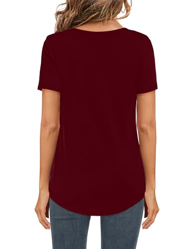 Image of Elesomo Womens T Shirts V Neck Summer Short /Long Sleeve Cotton Tops Tees
