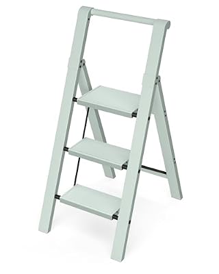 Taranta 3 Step Ladder,Lightweight Aluminum Step Stool with Convenient Handgrip, Folding Ladder with Anti-Slip Pedals, 330lbs Capacity Stepladder for Home, Office, Kitchen-Fairyland Green