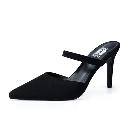 WIRALOMI Stiletto Heels for Women Mesh Heels Closed Pointed Toe Mule Heeled Sandals Slip On Wedding Dress Mesh Pumps Shoes