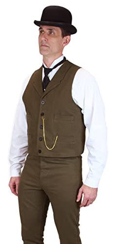Historical Emporium Men's Brushed Cotton Casual Work Vest, Victorian Old West Edwardian Waistcoat