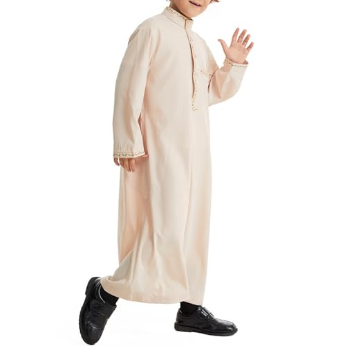 Muslim Thobe for Boys Islamic Thobe Long Sleeve Kaftan Stand Collar Button 𝐑obe Kids Ramadan Eid Outfit Prayer Clothes2