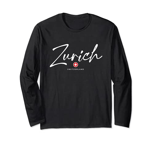 Zurich Switzerland Swiss Flag Long Sleeve T-Shirt, Black