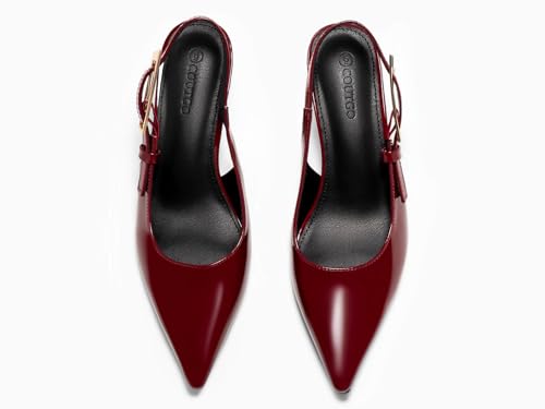 Image of Coutgo Womens Slingback Kitten Heels Closed Pointed Toe Pumps Buckle Strap Wedding Party Dress Shoes