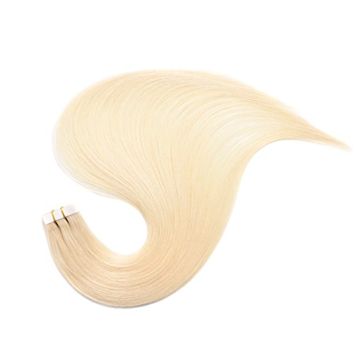 Tape in Hair Extensions Human Hair 20 inch 50g/pack 20pcs Seamless Skin Weft Remy Straight Hair (60#) Platinum Blonde - Thumbnail 5
