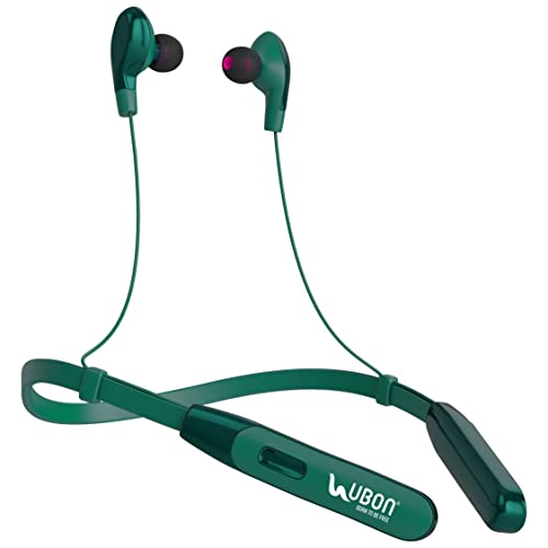 UBON CL-80 Bluetooth Headphones Earphones 5.0 Wireless Headphones with Fast Charging, 45Hrs Playtime, Dual Pairing, Lightweight Neckband, Sweat-Resistant Magnetic Earbuds with Inbuilt Mic (Green)