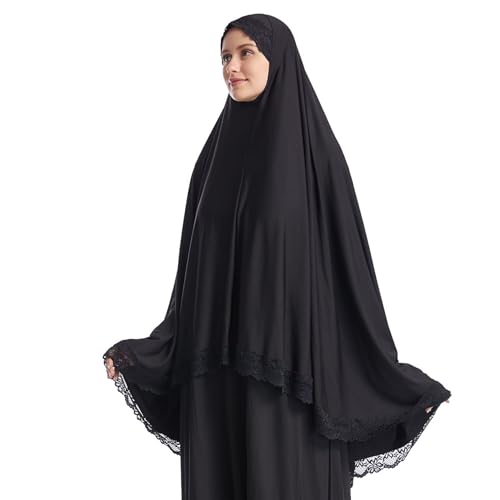 Muslim Women's Instant Big Hijab Jersey Turbans Khimar Abaya Soft Prayer Scarf, 1pc Lace2