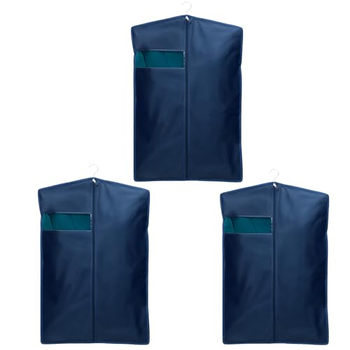 Image of Men's Coat & Blazer Cover | Fold-Over Rexin Garment Bag | Durable, Dustproof, Moisture-Proof Protector for Suits, Jackets & Formal Wear | Blue | Set of 3 | Height-36 inch