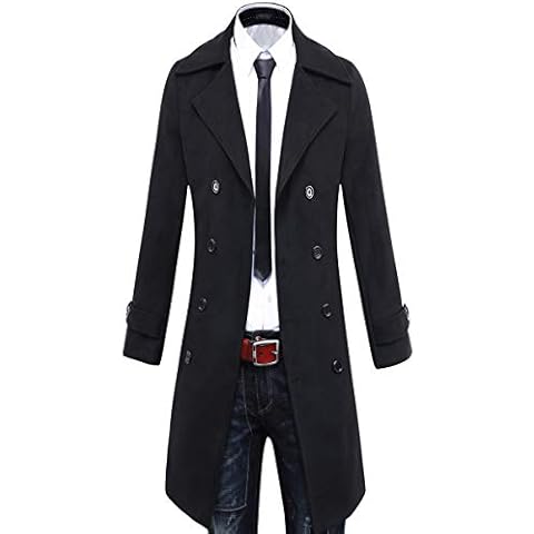 Benibos Men's Trench Coat Winter Long Jacket Double Breasted Overcoat - Black Cover
