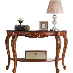 Image of Jangid Handicraft Solid Sheesham Wood Half Round Console Table for Living Room | Wooden Entryway Hallway Sofa & Fish Tank Table | Curved Side Table | Brown Finish