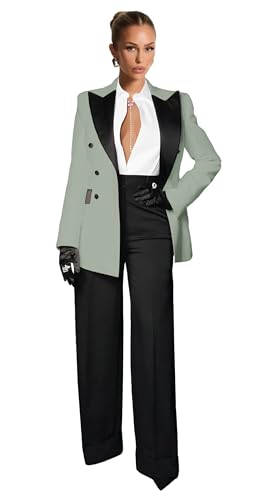 Business Suits for Women 2 Piece Double Breasted Women Suits Wedding Guest Tuxedo Casual Peak Lapel Womens Suit