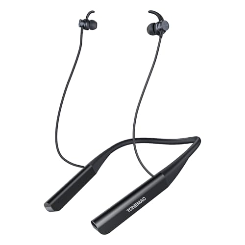 TONEMAC N19 Bluetooth Headphones, Magnetic Neckband Earbuds, 80Hrs Playtime, IPX4 Sweatproof, Deep Bass Earphones for Calls, Music, and Sports