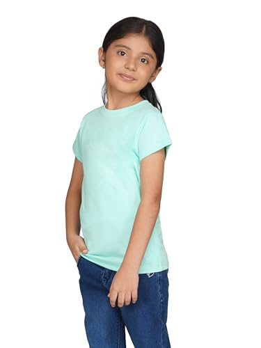 Image of Kids Round Neck Girls Tshirt | Short Sleeves | Natural Organic 100% Cotton Soft Comfortable Fabric | Plain Color Original Branded Half Sleeve | School t-Shirt for Girl Kid | Sleepwear Everyday Casual