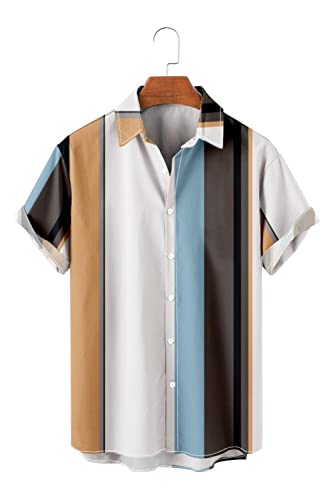 Chemise de plage pour hommes grande taille à imprimé tropical funky rayé d'été
