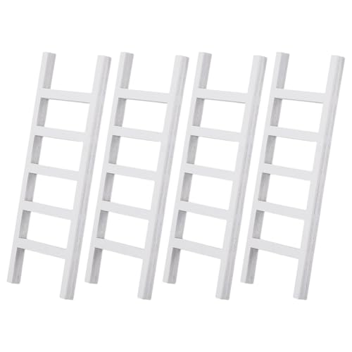 AHANDMAKER 4pcs Miniature Wooden Ladder White Dollhouse Furniture 5mm Thick Garden Accessories for Fairy Landscape Scenes Christmas Tree Decoration Craft Kits