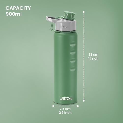 Image of MILTON Gripper 1000 Stainless Steel Water Bottle, 900 ml, Green | Leak Proof | Easy Grip | Light Weight | Easy to Carry