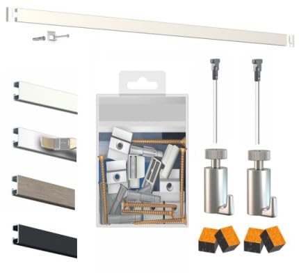 Kit complet cimaise Click rail 40 kG, 2 METRES (Blanc, à visser, Crochet)