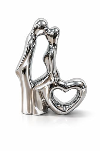 Image of Xtore Abstract Couple Heart Ceramic Sculpture with Metallic Finish for Romantic Home Decor & Gifting