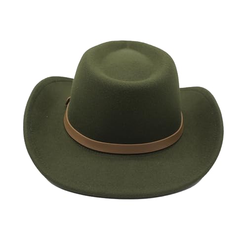 Image of LIDHAY Women Men Classic Felt Wide Brim Western Cowboy Cowgirl Hat with Belt Buckle