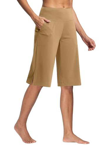 Image of ISEEGZ 15 inch /18 inch /21 inch Capri Pants for Women High Waist Wide Leg Yoga Capris with Pockets Stretchy Loose Fit Casual Workout