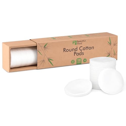 Cotton Round Pads for Face 100 Pack - 3 Layer Eye Makeup and Nail Polish Remover - Lint Free Cleansing Circle Pad for Facial Exfoliating, Toner - Travel Size Skin Care Rounds