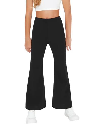 Soly Hux Girl's Casual Elastic High Waisted Flare Leg Pants Trousers Solid Black 10Y #TOP6