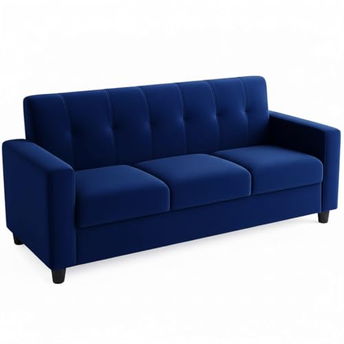 Image of FURNY Homeoy 5 Seater Fabric 3+2 Sofa Set (Blue) with Premium Velvet Finish | Durable Comfort Ideal for Living Room