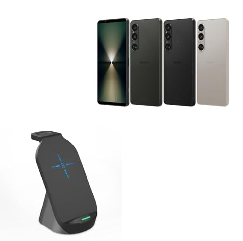 BoxWave Charger Compatible with Sony Xperia 1 VI - Compact Wireless MultiCharge Stand (10W), Wireless Qi Stand Charger Watch Earbuds - Jet Black
