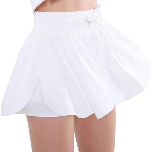 Image of EXARUS Girls Flowy Butterfly Shorts Athletic 2 in 1 Running Skirt Shorts Preppy Cheer Gymnastics Kids Clothes 6-14Y