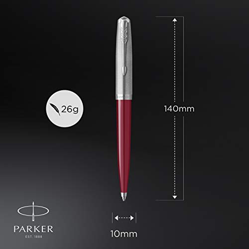 Image of Parker 51 Ballpoint Pen Burgundy Barrel with Chrome Trim Medium Point with Black Ink Refill Gift Box