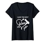 Womens I Give The Best Blow Hair Jobs Funny Hairdresser Hairstylist V-Neck T-Shirt