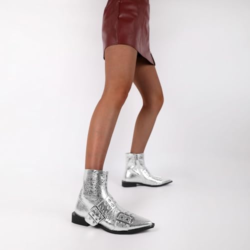 SAMMITOP Women's Ankle Boot Chunky Low Heel Dress Ankle Boots Classic Pointed Toe Side Zipper Chelsea Booties with Metal Buckle Eyelet 1.2 Inch3