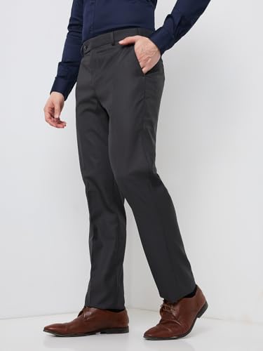Image of Park Avenue Men's Smart Fit Mid Rise Solid Pattern Poly Viscose Blend Pleatless Formal Trouser