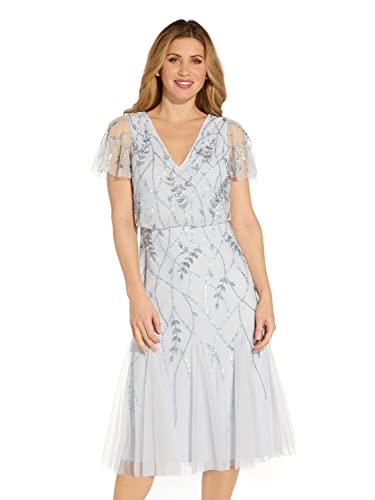 Adrianna Papell Women's Short Sleeve Beaded Midi Dress, Serenity, 6 #TOP2