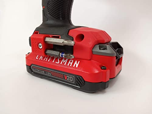 MAGNETIC Bit Holder for Craftsman V20 Drill/Driver, Side Mounted, Strong Magnets, Low Profile Design - Galactic Gadgets (Red)