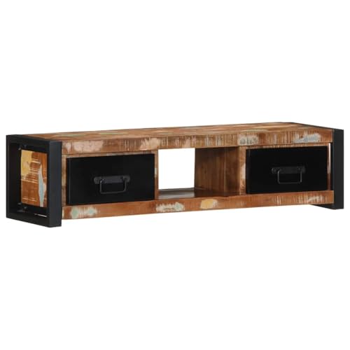 HEFZGDB Mueble para TV de Madera Maciza Reciclada 100x30x25 cm con Amplio Almacenaje y Estilo Industrial, Soporte Multimedia Estable con Tiradores Metálicos para Salón
