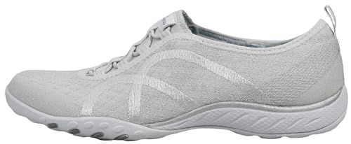Skechers Women's Relaxed Fit Breathe Easy Fortune-Knit Slip-On Sneaker, White/Silver, 6.5