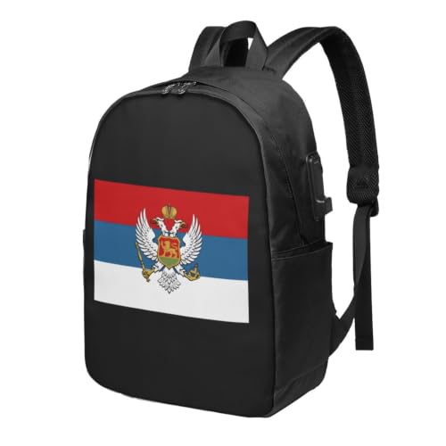 AMZPAWG Flag of Montenegro Travel Laptop Backpack Bag with USB Charging Port 17 Inch Computer Business Backpacks for Women Men Work College Gift,Casual Daypack,Black