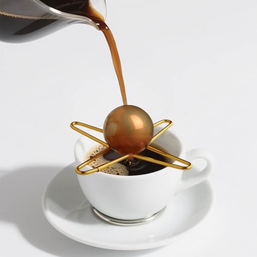 Stainless Steel Espresso Cooling Ball with Stand - Expresso Frozen Ball Chiller for Iced Coffee & Coffee Lovers Gift, Instant Coffee Ice Ball Cooler (Gold)