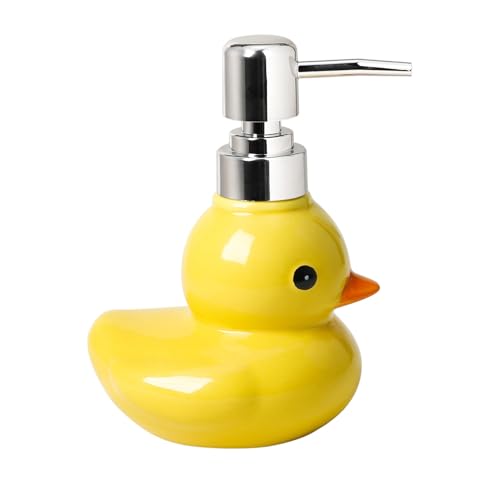 123Arts Ceramic Duck Soap Dispenser with Pump Soap Bottle or Lotion Bottle, 9 oz