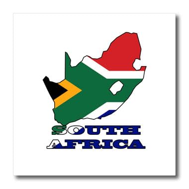 3dRose ht_99131_2 Flag of South Africa in The Outline Map and Name South Africa.-Iron on Heat Transfer for White Material, 6 by 6-Inch