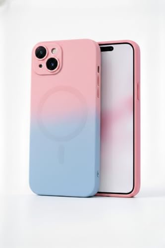 Image of amazon basics Gradient Mag-Safe Case for iPhone 15 | Soft Silicone Shockproof Cover with Camera Protection | Slim Lightweight Design | Smooth Touch & Durable - Pink & Blue