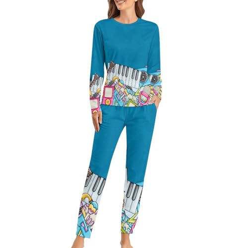 Pyjama femme instruments de musique pour des soirées cocooning confortables en t-shirt et pantalon