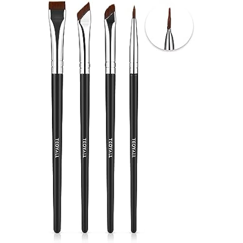 TEOYALL 4Pcs Eyeliner Eyebrow Brush Set, Ultra Thin Precision Tool