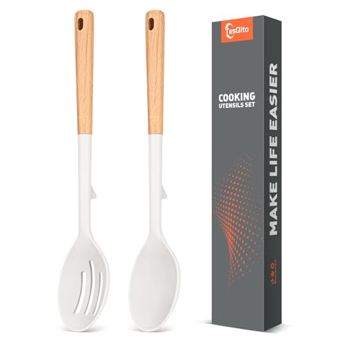 Large Silicone Slotted Spoon&Spoon with Wooden...