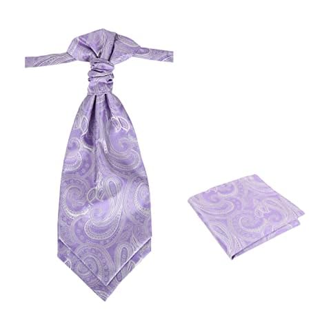 Epoint Paisley Cravat Tie Ascot For Mens 12 In Clip-On Adjustable Jacquard Silk Purple Pretied Cravats Pocket Squares Set C.B.AQ.R.001 Medium Purple,Whitesmoke Cover