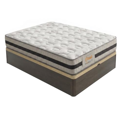 Duérmete Online   Pack Colchón Viscoelástico Oasis | Muelles Ensacados 7 Zonas + Canapé Madera Reforzado y Gran Capacidad | Color Wengué 135 x 190