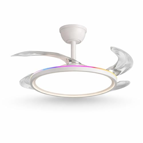 Image of oltao Zyro UltraSlim Retractable Ceiling Fan with RGB Ceiling Glow & 3-Color LED Panel Light, Summer /Winter Mode, Remote Control, 42 Inch Sweep (2026 Model)