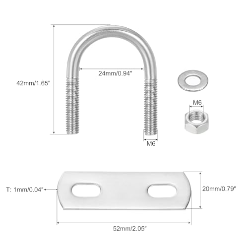 Image of uxcell Round U-Bolts, 6 Sets 24mm(0.94 inch) Inner Width 42mm Length M6 304 Stainless Steel U Clamp Bolt with Nuts and Plates, for Boat Trailer