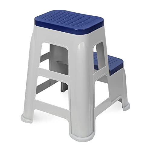 Image of Strong and Durable Plastic Step Stool for Home, Bedroom, Bathroom, Kitchen, Living Room Office Adult Kids Children's and Garden Stool with high Load Capacity (Blue), 48 x 60 Cm
