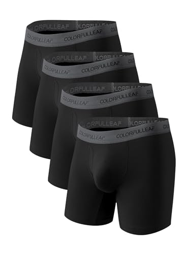 COLORFULLEAF Men's Underwear Boxer Briefs Fly with 3D Pouch Comfortable Cool Underwear for Men 4 Pack